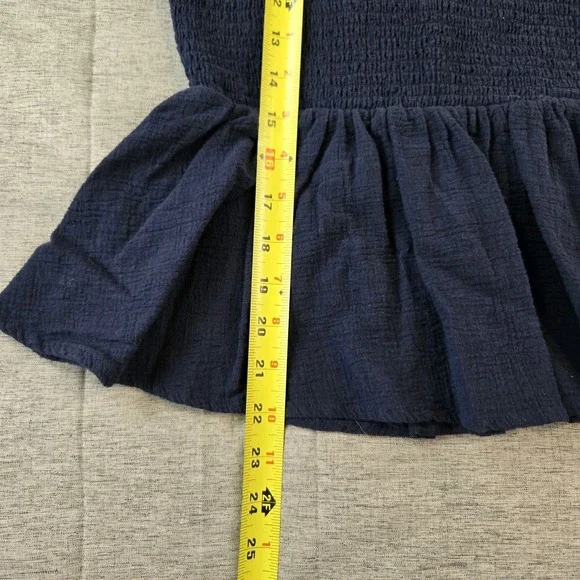 Wishlists Apparel Women's Halter High Neck Top Smocked Bodice Navy Blue M - Picture 6 of 8